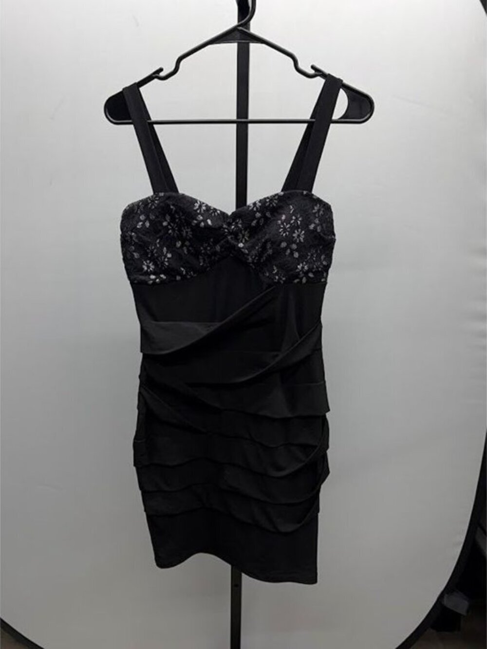 Valerie Bertinelli Black Sweetheart Neckline Ruched Mini Dress